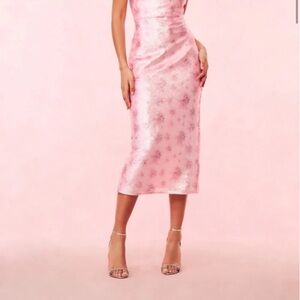 LoveShackFancy Pink Floral Sequin Midi Dress